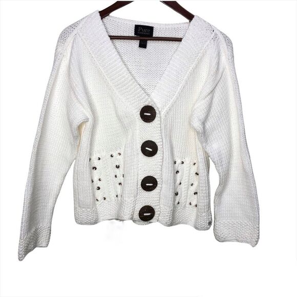 Pure Knit Chunky Boxy Hand Knit Cardigan Chunky Buttons Size Medium Large - Picture 1 of 8